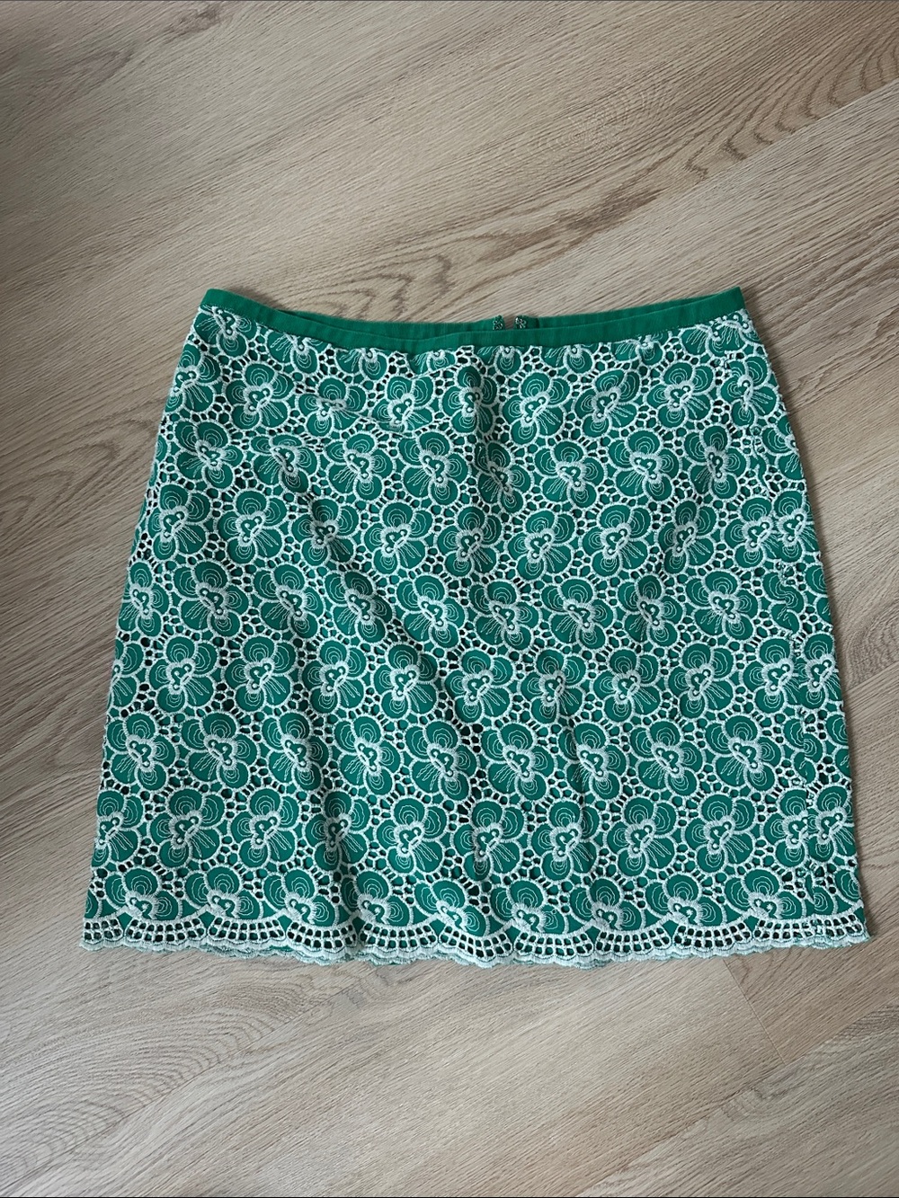 J. Crew Green and White Floral Lace Mini Skirt